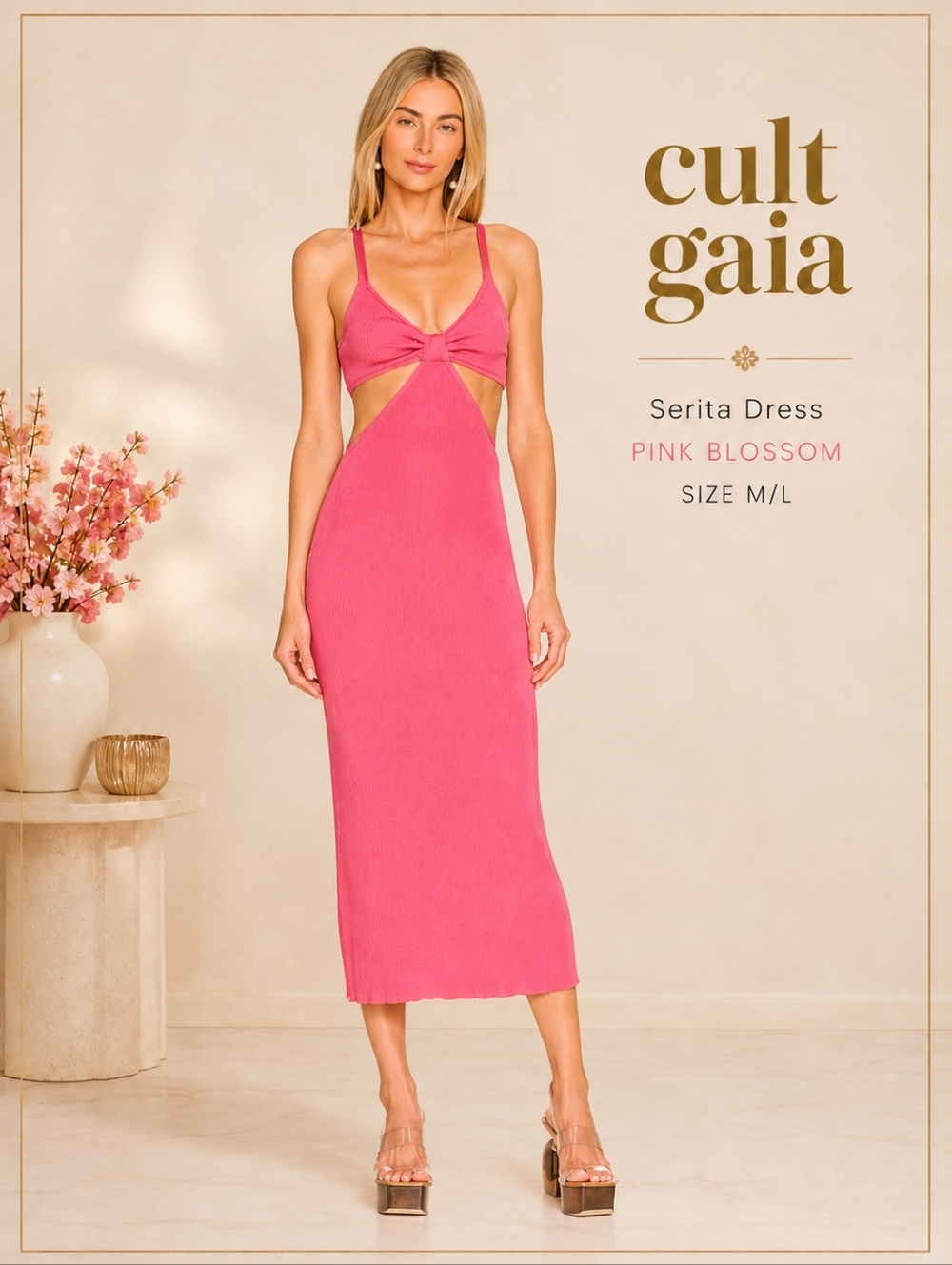 NWT Cult Gaia Iconic Rib Knit Serita Dress in Blossom Pink Fits M/L